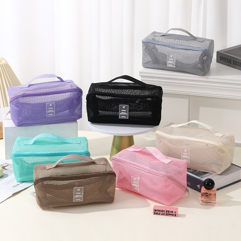 New Mesh Cosmetic Bag Large Capacity High-End Portable Multi-Functional Partition Travel Wash Storage Bag For Women - Image 2